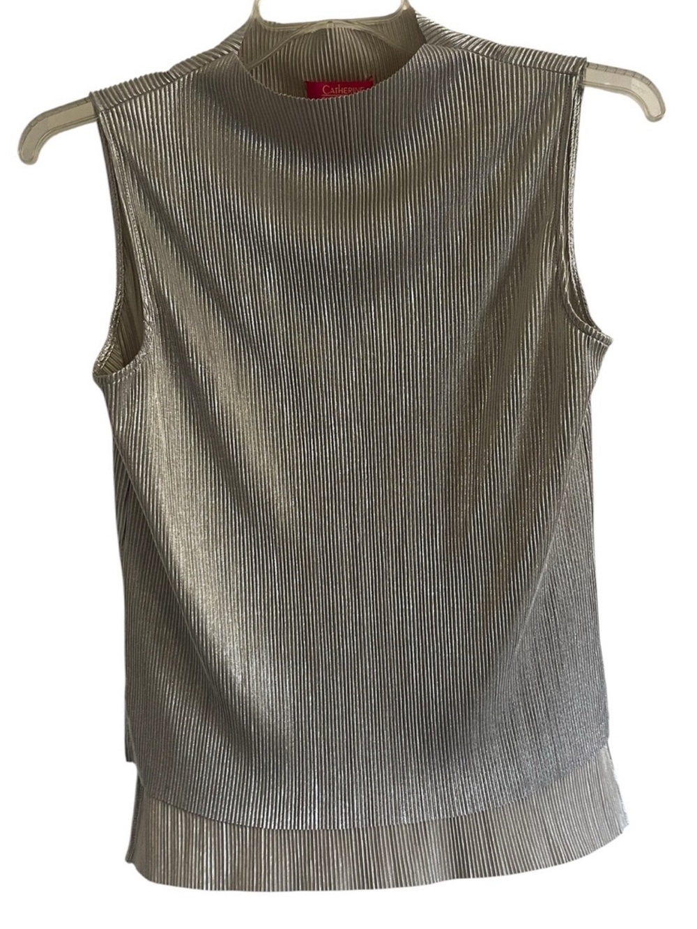 Catherine Malandrino Silver
Liquid Metallic Micro Pleat
Sleeveless Blouse Size S